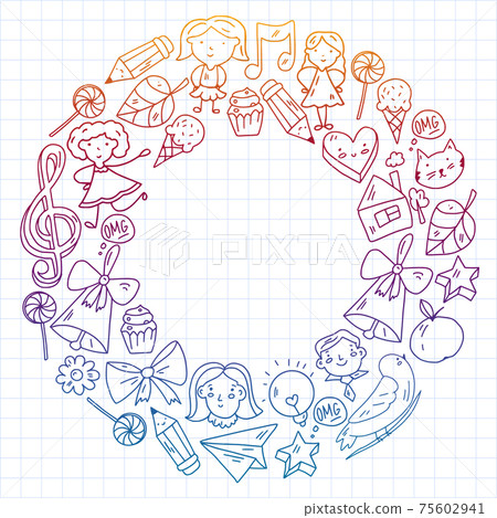 Vector pattern with items for school. Online internet education, e-learning. Vector pattern with items for school. Online internet education, e-learning. 75602941