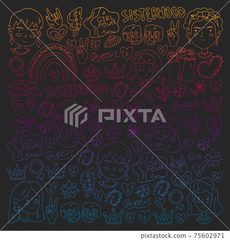 Feminism vector pattern. Fight for women rights. Hand lettering quotes. Feminism vector pattern. Fight for women rights. Hand lettering quotes. 75602971