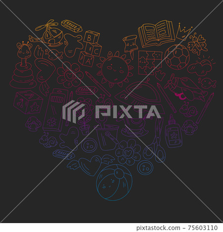 Kindergarten and toys. Little children game. Kids playground. Education, creativity, imagination. 75603110