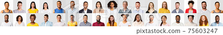 Mosaic Of Cheerful Young People Portraits, White And Gray Backgrounds Mosaic Of Cheerful Young People Portraits, White And Gray Backgrounds 75603247