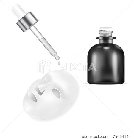Serum dropper bottle. Face sheet, facial mask, 3d Serum dropper bottle. Face sheet, facial mask, 3d 75604144