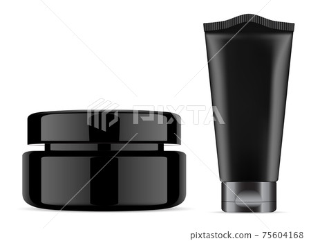 Black cosmetic cream jar. Cream tube mockup beauty Black cosmetic cream jar. Cream tube mockup beauty 75604168