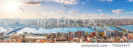 Istanbul panorama, bridges and the Golden Horn, skyline view 75604447