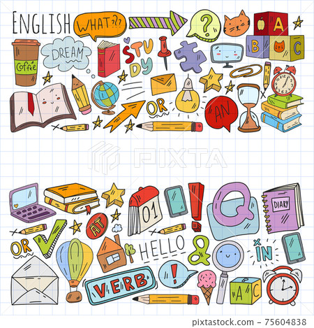 Concept of learning English. Flat design, vector pattern. English courses. 75604838