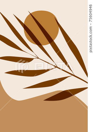 Boho herbs, plants, bohemian silhouette vector illustration print, leaves, leaf poster, print sun. Abstraction, the design is minimalism. Boho herbs, plants, bohemian silhouette vector illustration print, leaves, leaf poster, print sun. Abstraction, the design is minimalism. 75604946