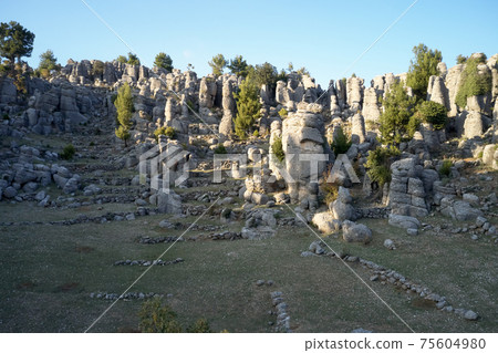 Spectacular view of valley with unique rock formations. Spectacular view of valley with unique rock formations. 75604980