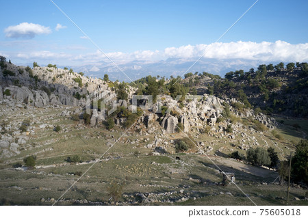 Spectacular landscape with adamkayalar rock formations. Spectacular landscape with adamkayalar rock formations. 75605018