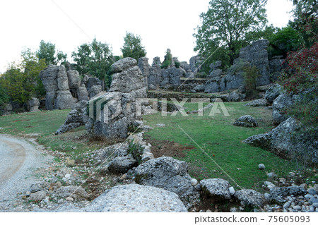 Beautiful gray rock formations on a summer day. 75605093
