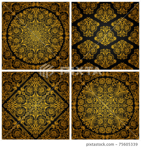 Set of seamless patterns with vintage floral ornament. Vector illustration. 75605339