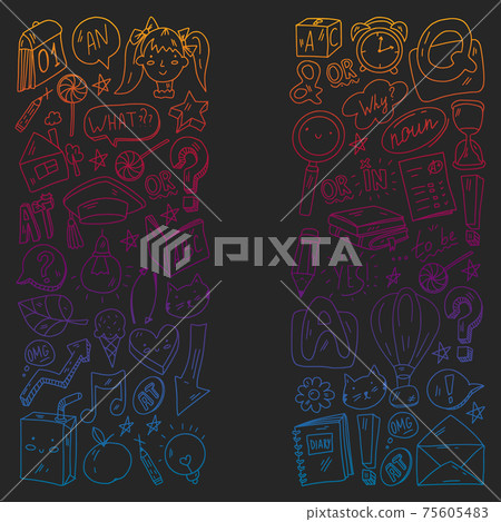 Back to school. Vector illustration with icons about education. English learning. Online internet courses. 75605483