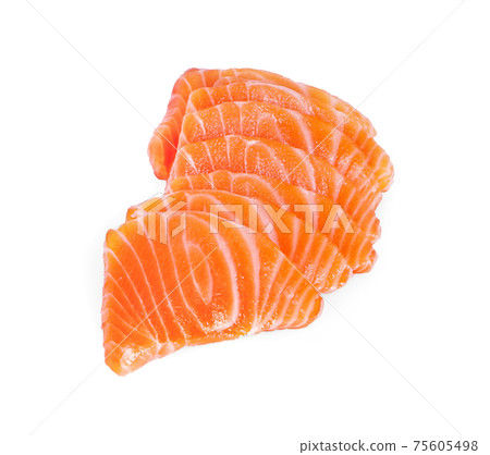 salmon fish fresh meat slice isolated on white background. 75605498