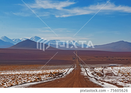 Road going to Volcanoes of Atacama desert Road going to Volcanoes of Atacama desert 75605626