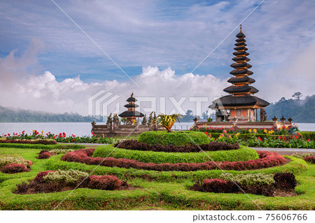 Pura Ulun Danu temple on a lake Beratan, Bali Pura Ulun Danu temple on a lake Beratan, Bali 75606766