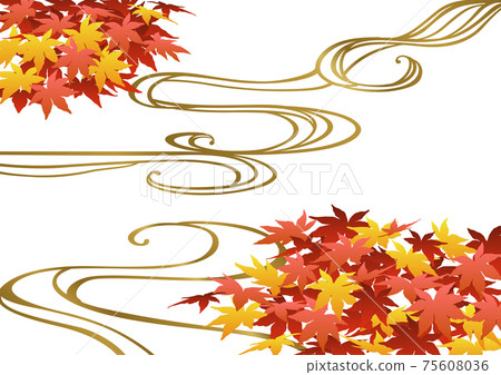裝飾背景秋天的葉子和流水 75608036