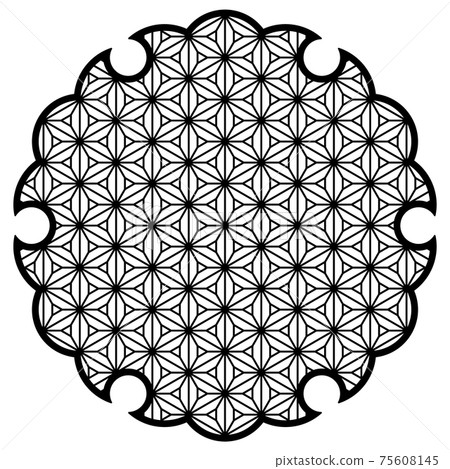 Yukiwa flower with pattern in Japanese style of Kumiko zaiku. Yukiwa flower with pattern in Japanese style of Kumiko zaiku. 75608145