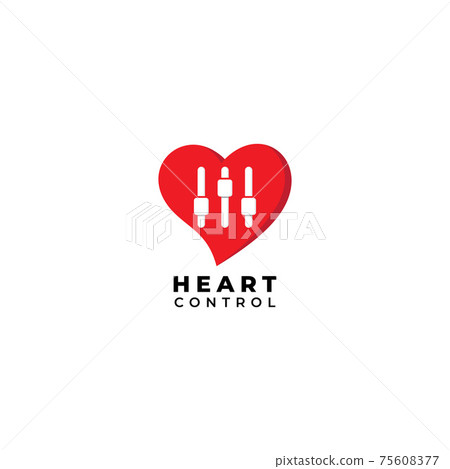 Heart Control logo design template Isolated on white background. Heart, love icon with equalizer logo concept. 75608377