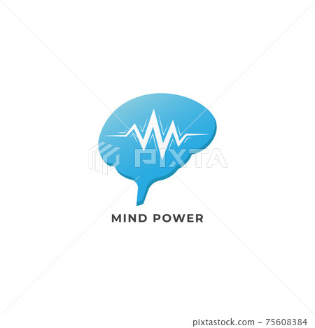 Mind Power logo design template isolated on white background. Blue brain with pulse signal wave logo concept. Mind Power logo design template isolated on white background. Blue brain with pulse signal wave logo concept. 75608384