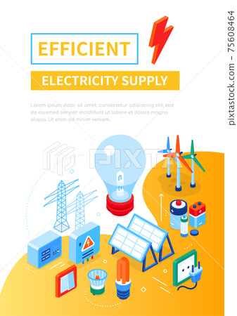 Efficient electricity supply - modern colorful isometric web banner 75608464