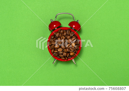 Morning coffee and alarm clock concept Morning coffee and alarm clock concept 75608807