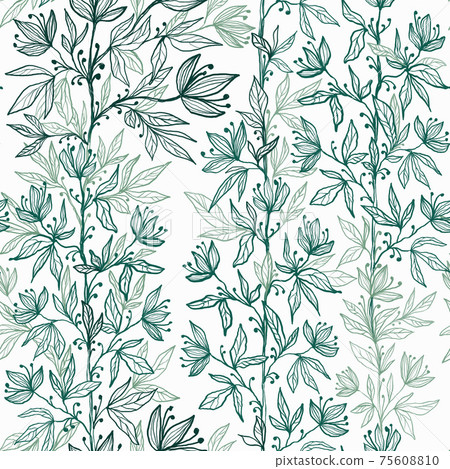 Seamless pattern with green linear plants with... - Stock Illustration ...