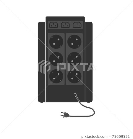 Professional uninterruptible power supply with a large number of sockets and connectors. Rear view. A unit with a network cable. Flat vector illustration Professional uninterruptible power supply with a large number of sockets and connectors. Rear view. A unit with a network cable. Flat vector illustration 75609531