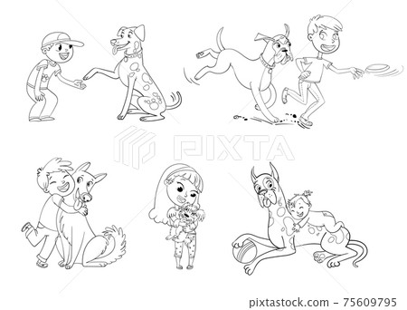 Child hugging his pet 75609795