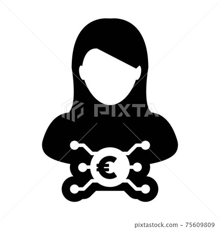 Money icon vector digital euro currency with male user person profile avatar for digital wallet in a glyph pictogram illustration 75609809