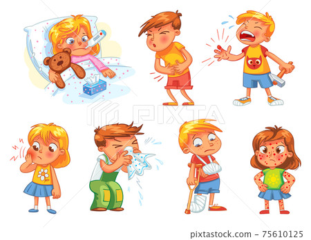 Children get sick. Isolated on white background. Set 75610125
