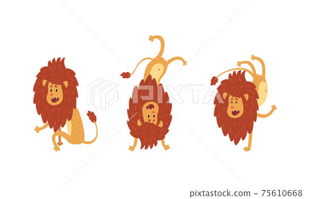 Cute Lion in Different Actions Set, Funny Cheerful African Humanized Animal Character in Various Poses Cartoon Vector Illustration 75610668
