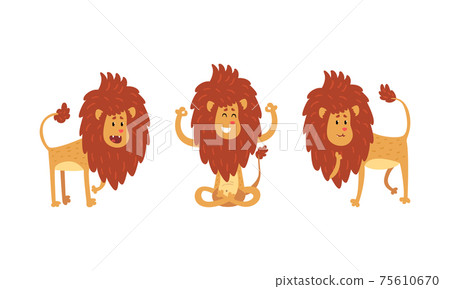 Cute Lion Characters in Different Actions Set, Funny African Animal in Various Poses Cartoon Vector Illustration 75610670