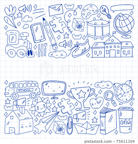 Vector illustration. Back to school vector pattern. Textile fabric design, wrapping paper and website wallpapers. 75611104