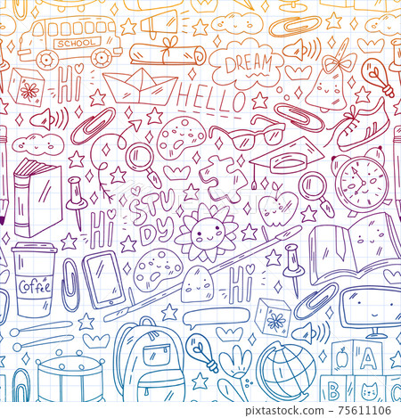 Vector illustration. Back to school vector pattern. Textile fabric design, wrapping paper and website wallpapers. 75611106