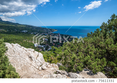 View of the Simeiz village from Koshka Mount in Crimea 75611331