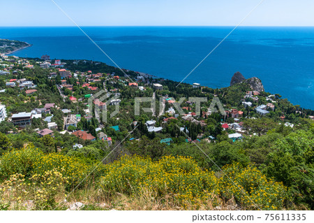 View of the Simeiz village from Koshka Mount in Crimea 75611335
