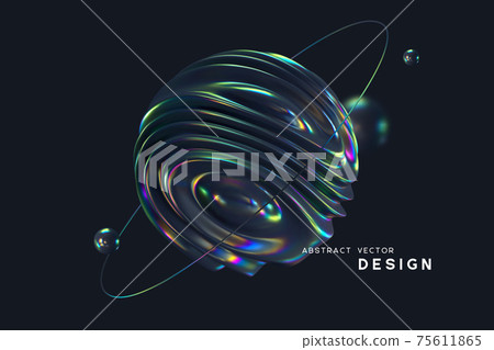 3d wavy sphere with ring and balls. 3d wavy sphere with ring and balls. 75611865