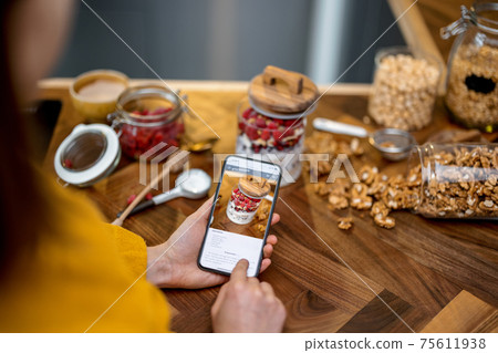 Healthy breakfast with granola, raspberry and yogurt. Healthy breakfast with granola, raspberry and yogurt. 75611938