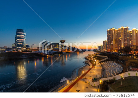 Zhivopisnaya embankment along the Moskva river in Krasnogorsk, Russia. Zhivopisnaya embankment along the Moskva river in Krasnogorsk, Russia. 75612574