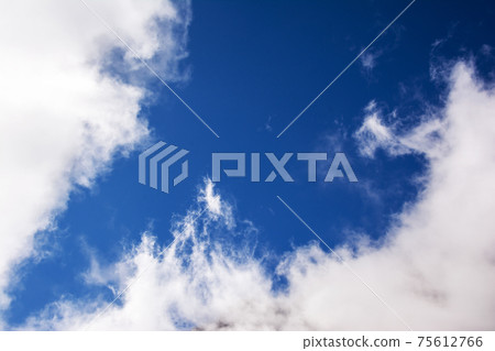 Blue sky, white clouds in the sunlight. View from Mt. Hotaka, a famous mountain in the Shinshu Northern Alps. deep blue. sky blue. 75612766