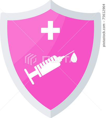 Vaccination shield icon. Syringe and dose of vaccine. 75612964