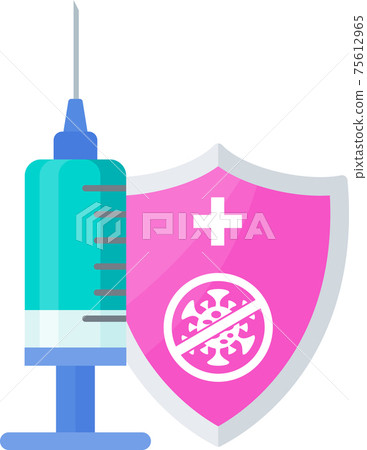 Vaccination shield icon. Syringe and dose of vaccine. 75612965