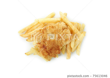 Fried fish and chips isolated on white background Fried fish and chips isolated on white background 75613046