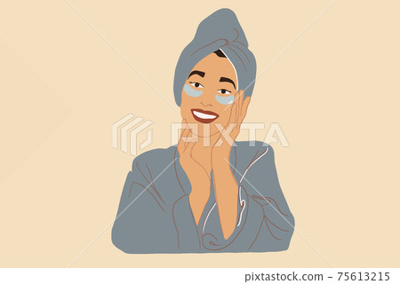 Pretty woman with hydrogel anti-age eye patches  75613215