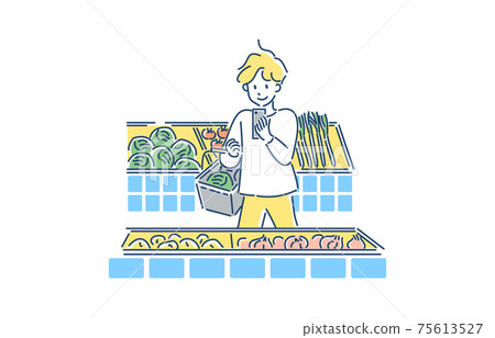 Illustration of a man doing housework and shopping Illustration of a man doing housework and shopping 75613527