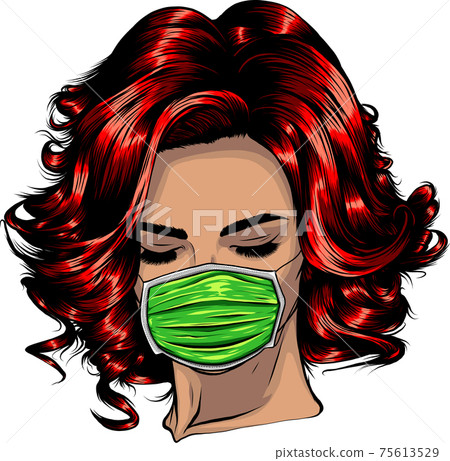 Woman wearing disposable medical surgical face mask. Woman wearing disposable medical surgical face mask. 75613529