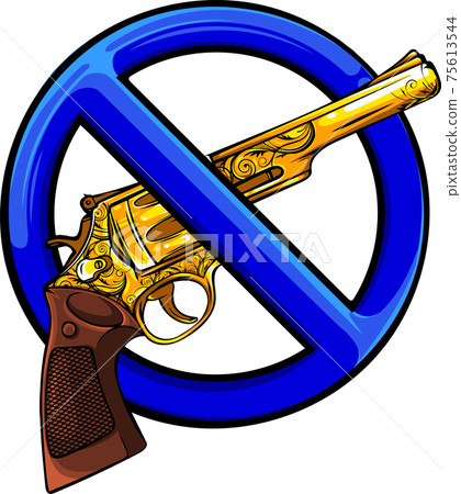 gold gun with symbol of ban vector illustration gold gun with symbol of ban vector illustration 75613544