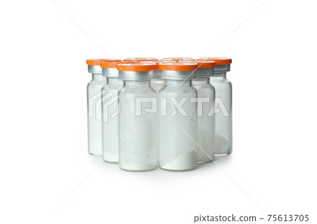 Vials with powder vaccine isolated on white background Vials with powder vaccine isolated on white background 75613705