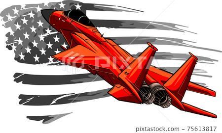 vector illustration of red Military fighter jets with american flag. vector illustration of red Military fighter jets with american flag. 75613817