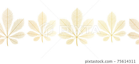 Chestnut leaves gold foil seamless vector border. Repeating nature autumn leaf horizontal pattern Chestnut leaves gold foil seamless vector border. Repeating nature autumn leaf horizontal pattern 75614311