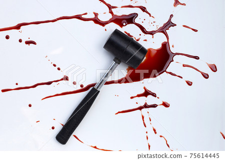 Hammer with blood on white 75614445