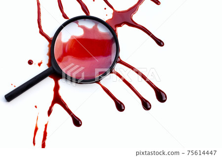 Magnifying glass with blood on white Magnifying glass with blood on white 75614447